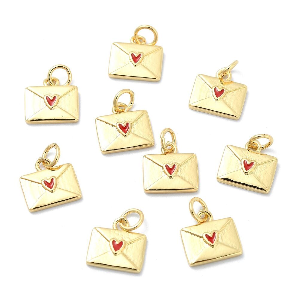 1619 20 Pcs Brass Charms with Enamel Real 18K Gold Plated Love Letter Sweet